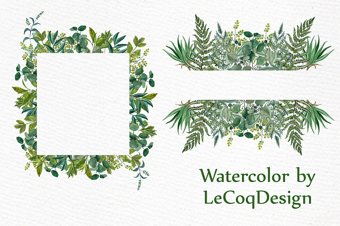 1162x775 Watercolor Fern Frames Clipart By Lecoqdesign - Fern Watercolor