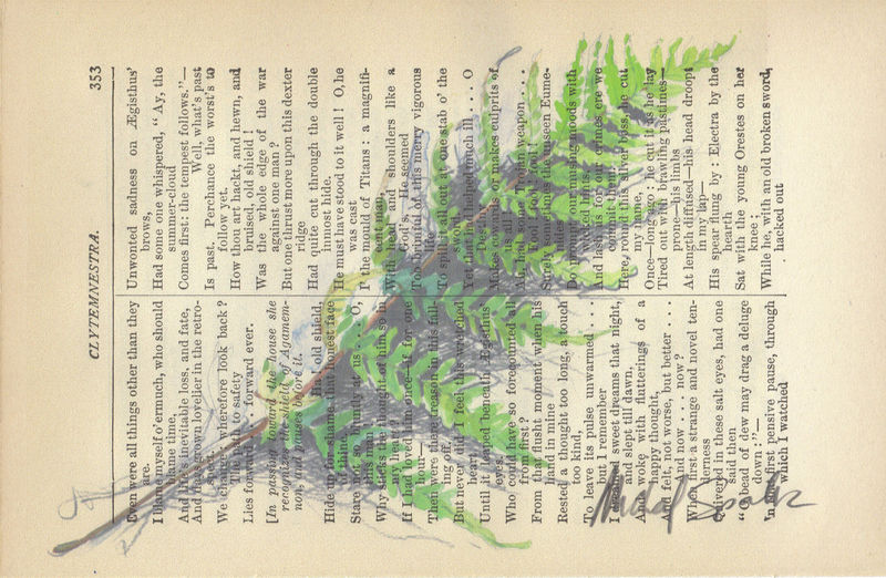 800x522 Botanical Fern Watercolor Printed On Antique Book Page - Fern Watercolor