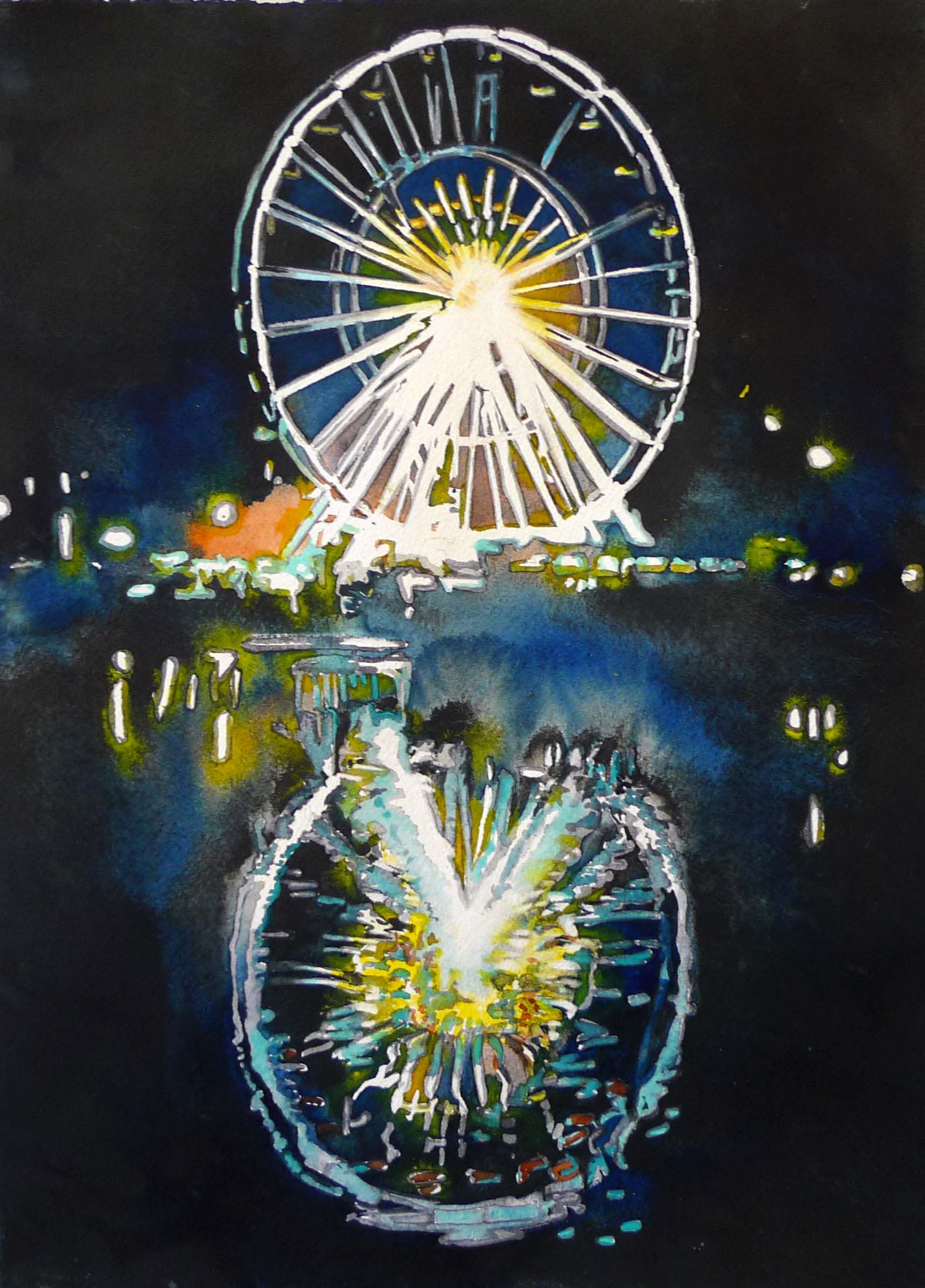 1718x2392 Ferris Wheel Watercolor 15 X 11 A R T Ferris - Ferris Wheel Watercolor