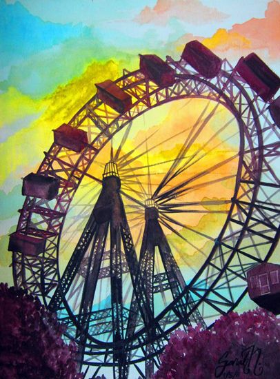 406x550 Sarah Nikolai Ferris Wheel Watercolor Painting My Studio - Ferris Wheel Watercolor