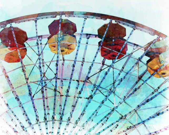 642x514 Watercolor Santa Monica Pier Pacific Park Ferris Wheel Etsy - Ferris Wheel Watercolor