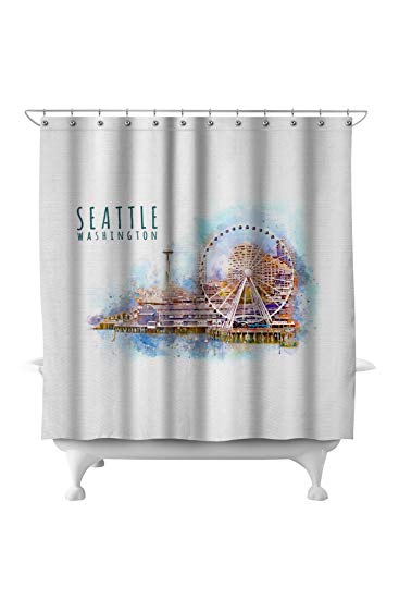 367x550 Seattle Skyline - Ferris Wheel Watercolor