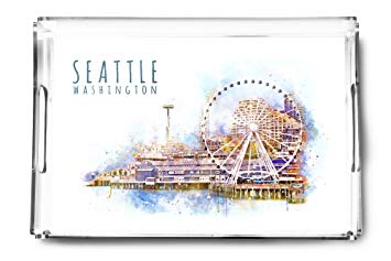 355x237 Seattle Skyline - Ferris Wheel Watercolor