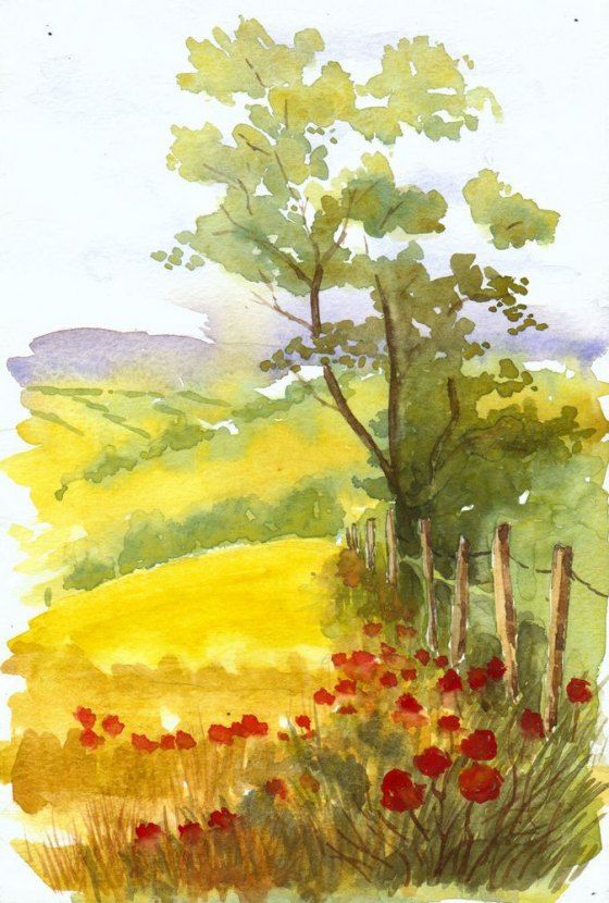 560x830 Tree In Field And Other Beautiful Paintings Art Landscape Lv - Field Watercolor