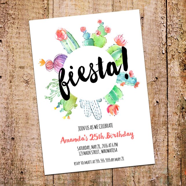 642x642 5x7 Fiesta Watercolor Cactus Birthday Party Etsy - Fiesta Watercolor