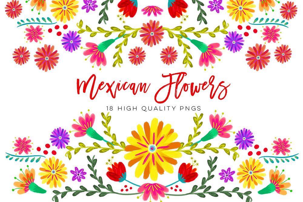 1000x666 Mexican Watercolor Floral Clipart, Flowers Fiesta Clip Art - Fiesta Watercolor
