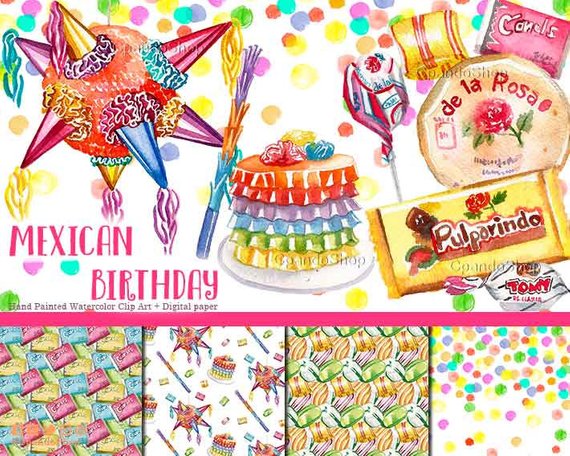 570x456 Mexican Fiesta Watercolor Clip Art For Mexican Invitation Etsy - Fiesta Watercolor