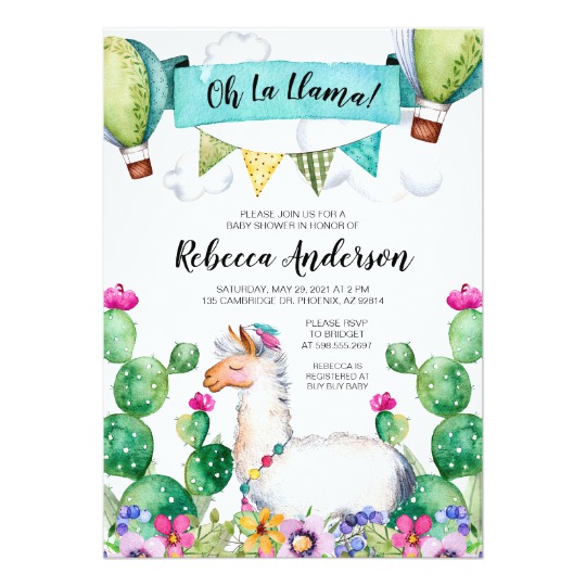 540x540 Oh La Llama Watercolor Baby Shower Fiesta Invitation - Fiesta Watercolor