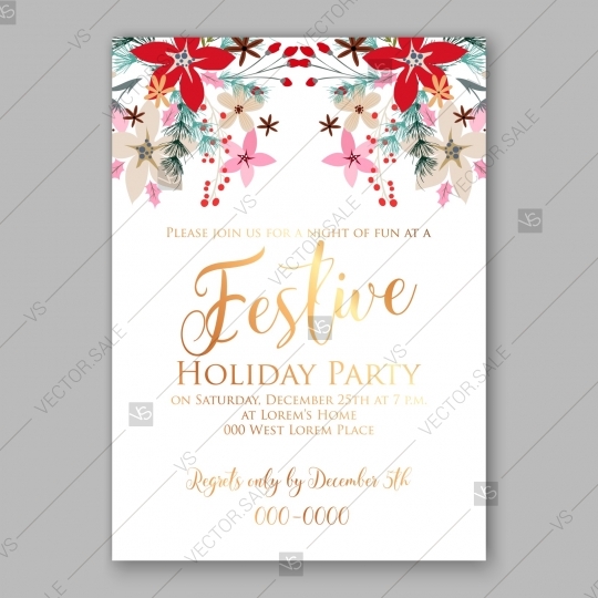540x540 Poinsettia Fir Pine Brunch Winter Floral Wedding Invitation - Fiesta Watercolor