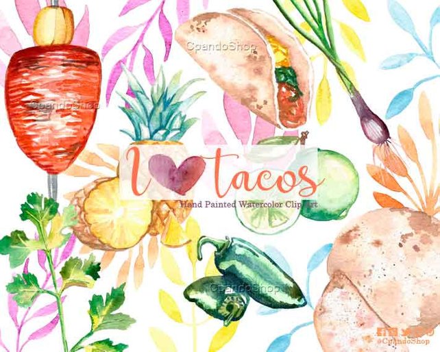 642x514 Taco Clipart Taco Clip Art Mexican Food Clipart Mexican Fiesta Etsy - Fiesta Watercolor
