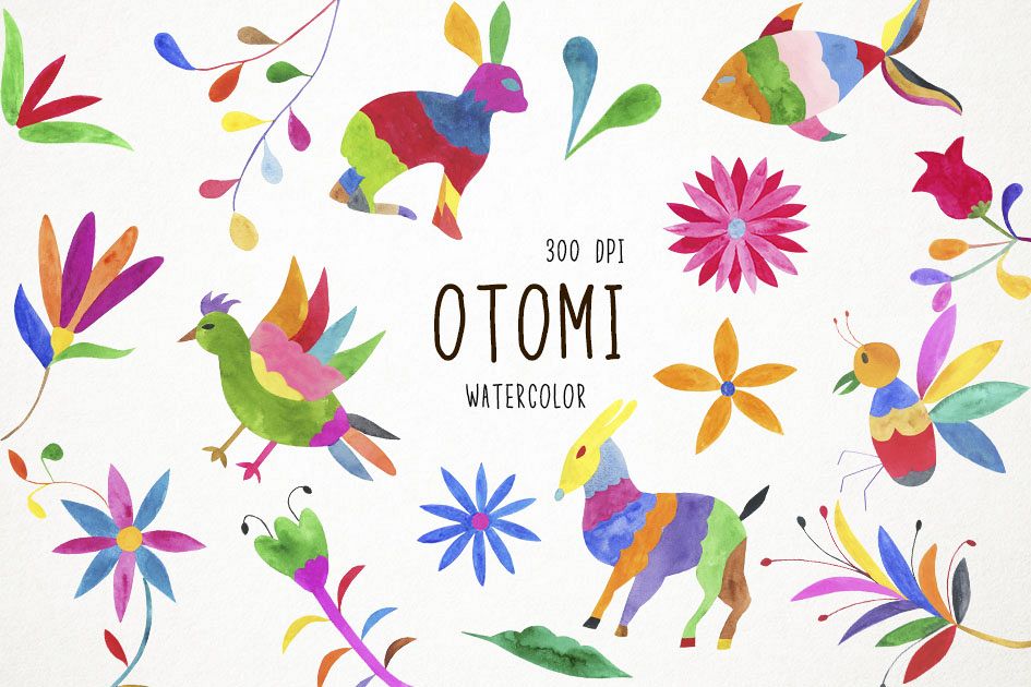 945x630 Watercolor Otomi Clipart, Otomi Clip Art, Fiesta Clipart - Fiesta Watercolor