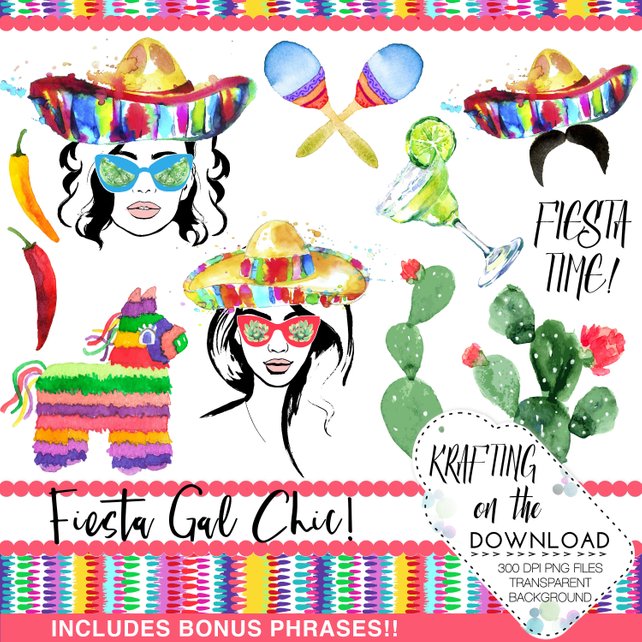 642x642 Watercolor Fiesta Girl Png Clipart Watercolor Cinco De Mayo Etsy - Fiesta Watercolor
