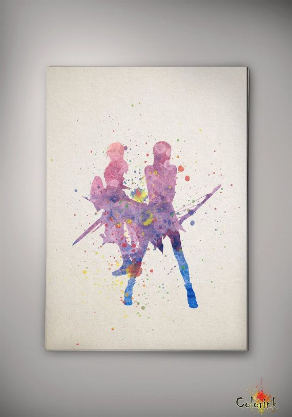 570x814 Lightning Amp Serah Final Fantasy Watercolor Illustrations Art Print - Final Fantasy Watercolor
