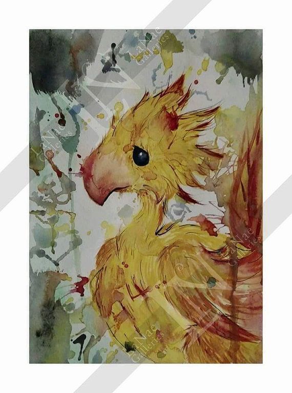 570x767 Chocobo Watercolor Painting By Lanaegalleries On Etsy. Final - Final Fantasy Watercolor