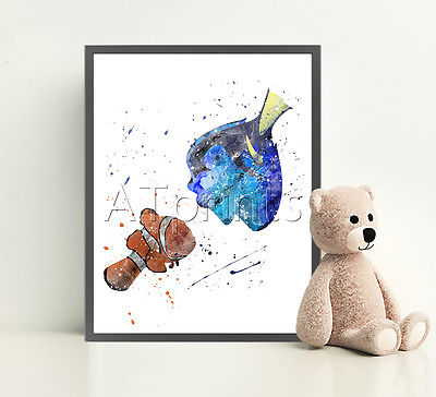 400x364 Finding Nemo Disney Print Poster Watercolor Framed Canvas Wall Art - Finding Nemo Watercolor