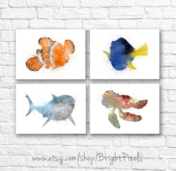 570x551 Finding Nemo Watercolor Wall Art Poster Set - Finding Nemo Watercolor