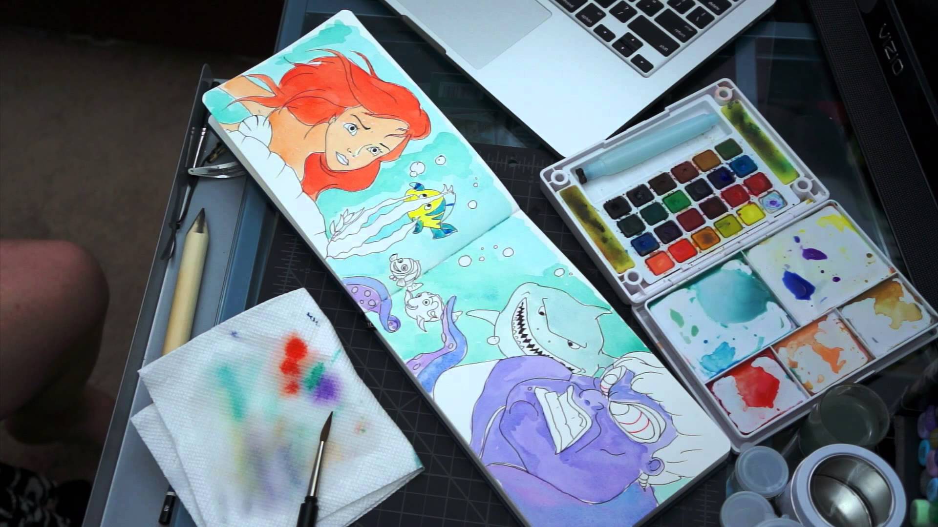 1920x1080 Little Mermaid Finding Nemo Watercolor Mashup - Finding Nemo Watercolor