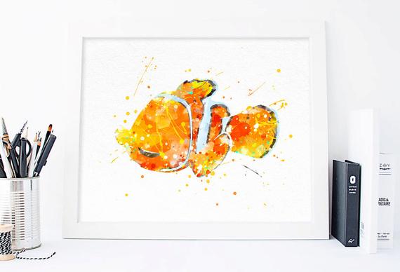 570x388 Nemo Poster, Finding Nemo Print Disney Wall Art Pixar Watercolor - Finding Nemo Watercolor