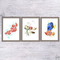 200x200 Nemo And Dory Watercolor Print, Finding Nemo Art, Kids Room Decor - Finding Nemo Watercolor