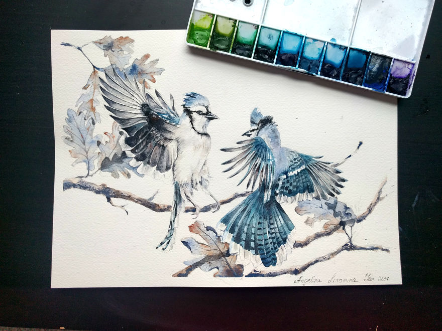 880x660 Watercolor Birds To Celebrate My First Anniversary Of Painting - First Watercolor