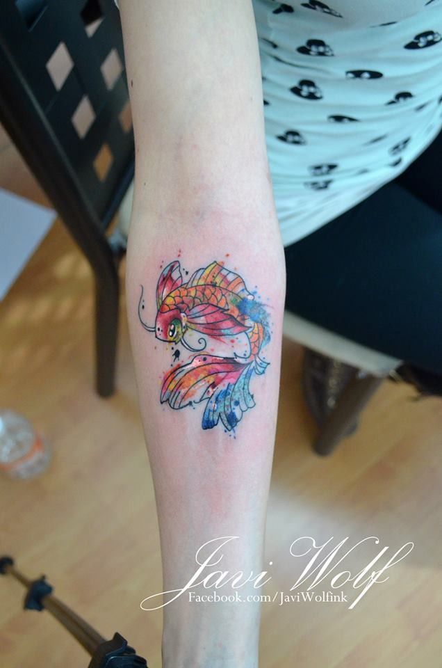 636x960 Awesome Forearm Little Koi Fish Watercolor Tattoo Design For Girls - Fish Watercolor Tattoo