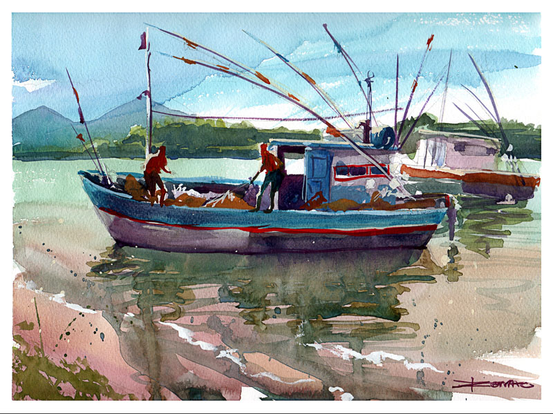 800x600 Images Of Fishing Boat Paintings - Fishing Boat Watercolor