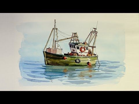 480x360 Pen And Wash Watercolor Demonstration Small Fishing Boat - Fishing Boat Watercolor