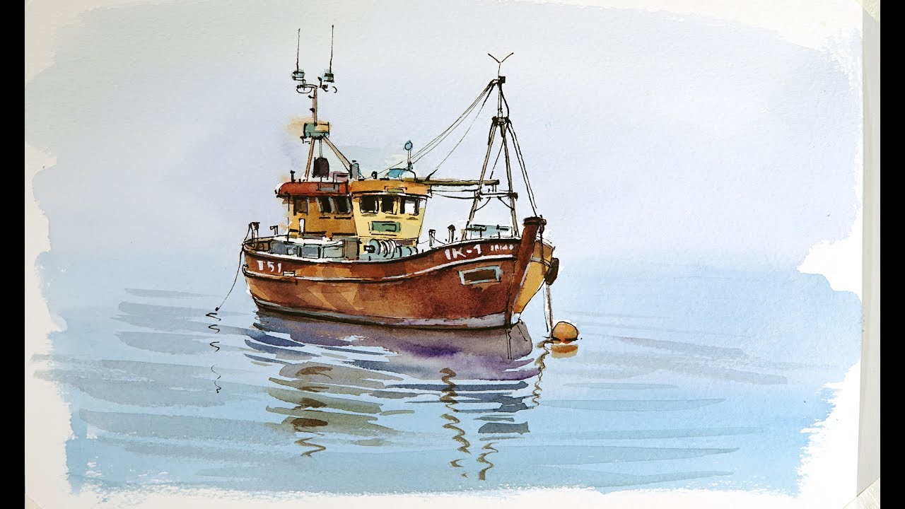 1280x720 Pen And Wash Watercolor Demonstration Old Fishing Boat - Fishing Boat Watercolor