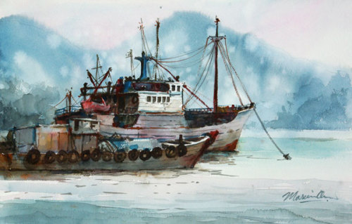 500x319 Penang Fishing Boats - Fishing Boat Watercolor