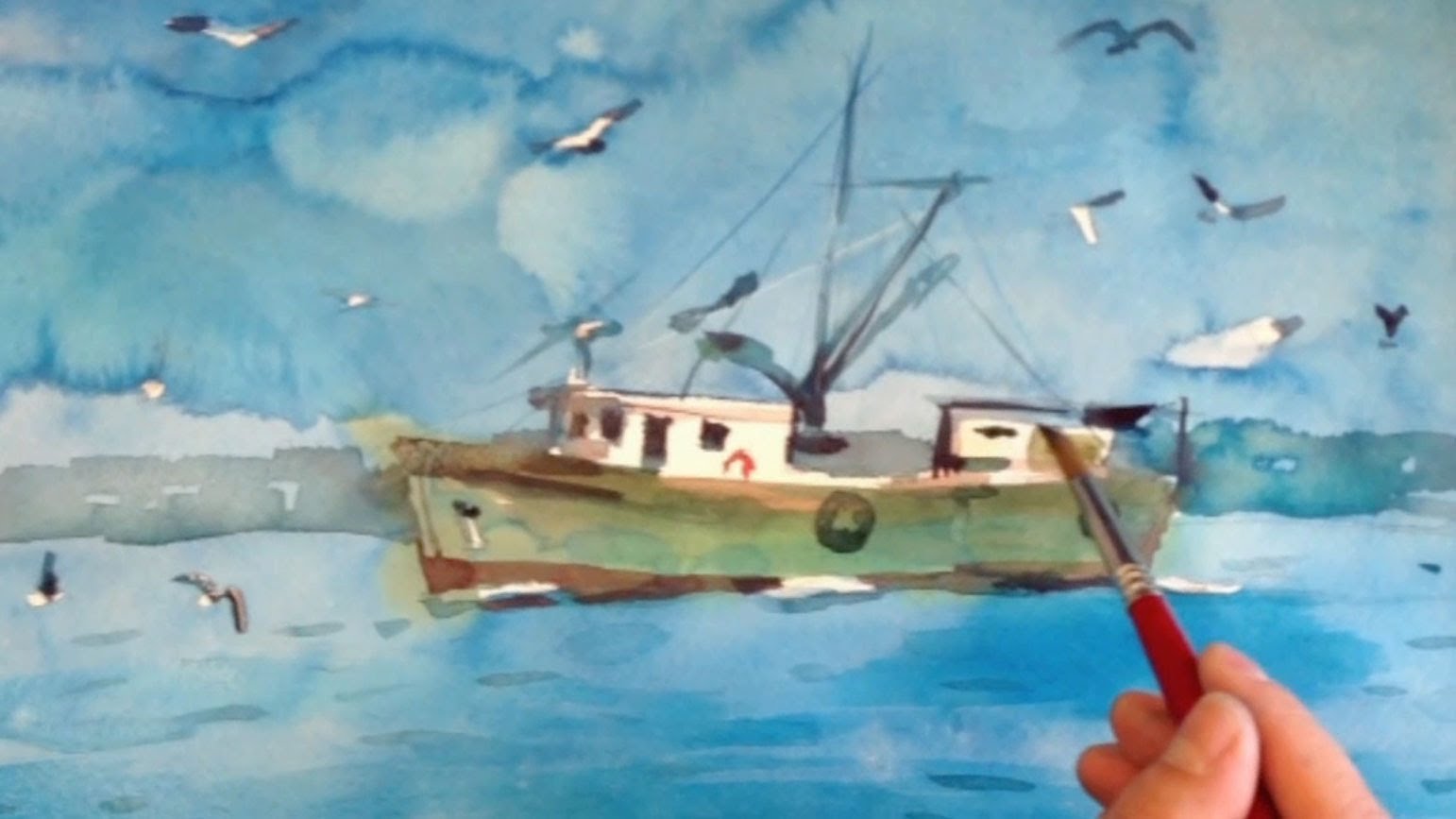 1542x867 Watercolor Painting Demo Of A Fishing Boat By Yong Chen, Part 2 - Fishing Boat Watercolor