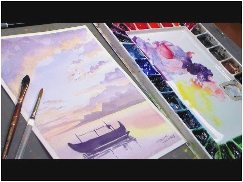 480x360 Watercolour Painting Tutorial Cute Fishing Boat Watercolor Sunset - Fishing Boat Watercolor