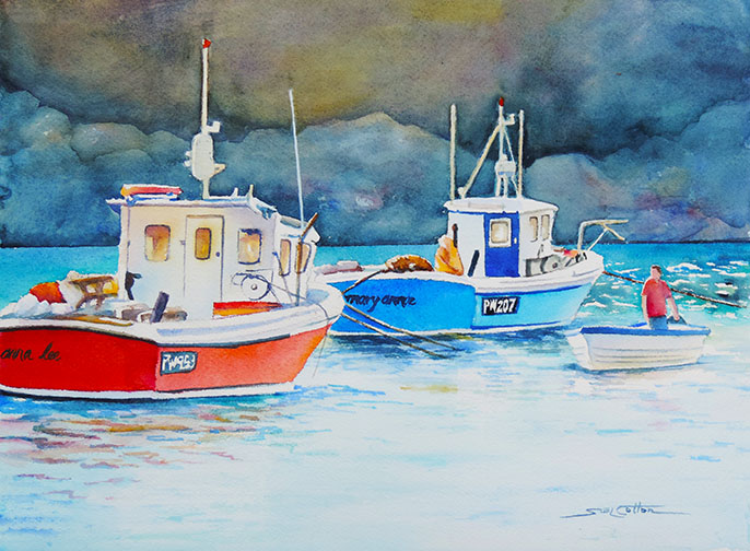686x504 Boats - Fishing Boat Watercolor
