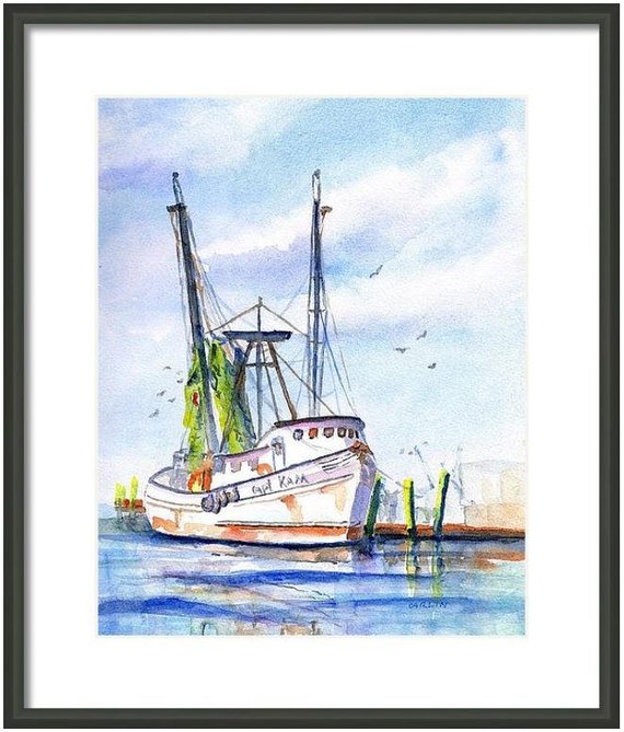 570x669 Fishing Boat Painting Original Watercolor Hand Painted 9x12 - Fishing Boat Watercolor