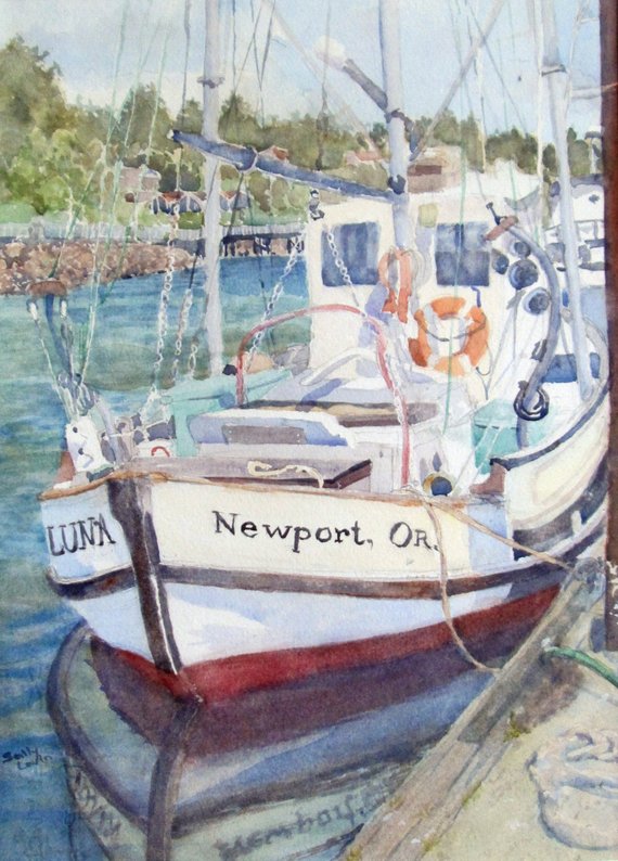570x794 Fishing Boat Watercolor Newport Oregon Original Watercolor - Fishing Boat Watercolor