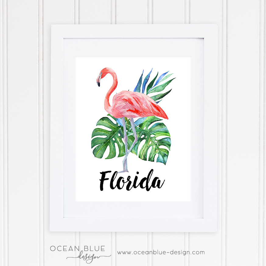 874x874 Palm Leaf And Flamingo Leaves Tropical Florida Watercolor Art - Flamingo Watercolor