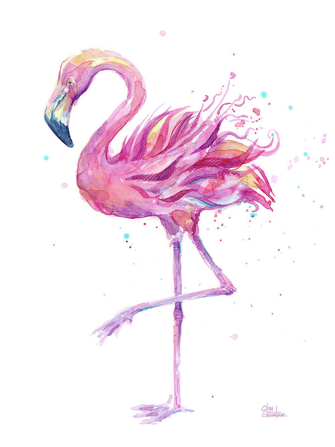 675x900 Pink Flamingo Watercolor Painting By Olga Shvartsur - Flamingo Watercolor