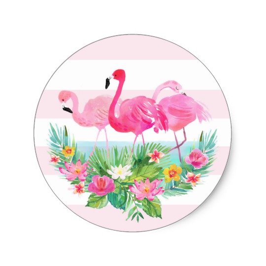 540x540 Tropical Flamingo Watercolor Pink Favor Sticker - Flamingo Watercolor