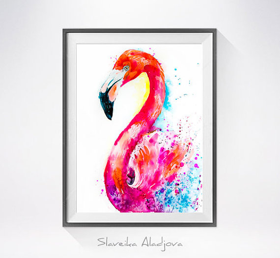 570x525 Flamingo Watercolor Painting Print - Flamingo Watercolor Art