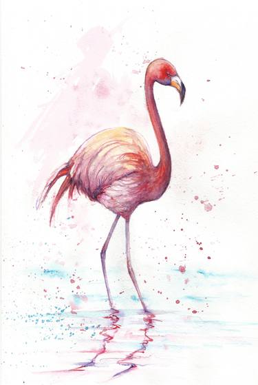 375x559 Flamingo Watercolour Painting By Natalja Picugina Saatchi Art - Flamingo Watercolor Art