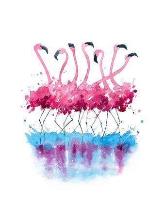 338x450 Flamingos Watercolor Painting Art Print By Kamenuka - Flamingo Watercolor Art