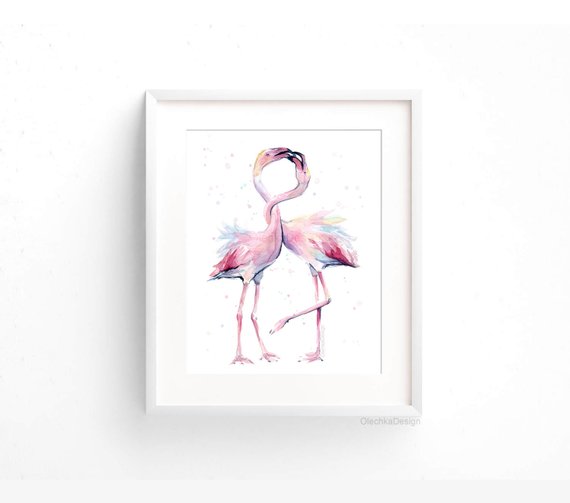 570x503 Two Flamingos Art Print Pink Flamingo Watercolor Art Flamingo Etsy - Flamingo Watercolor Art