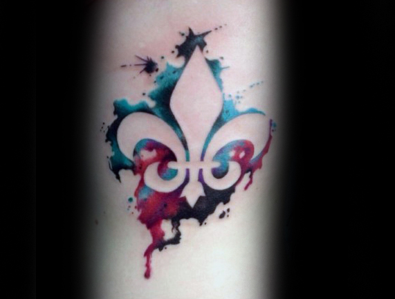 571x432 Amazing Fleur De Lis Watercolor Tattoo On Arm - Fleur De Lis Watercolor