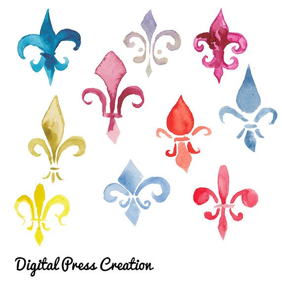 570x570 Watercolor Fleur De Lis Clip Art Fleurs Colorful Clipart Etsy - Fleur De Lis Watercolor