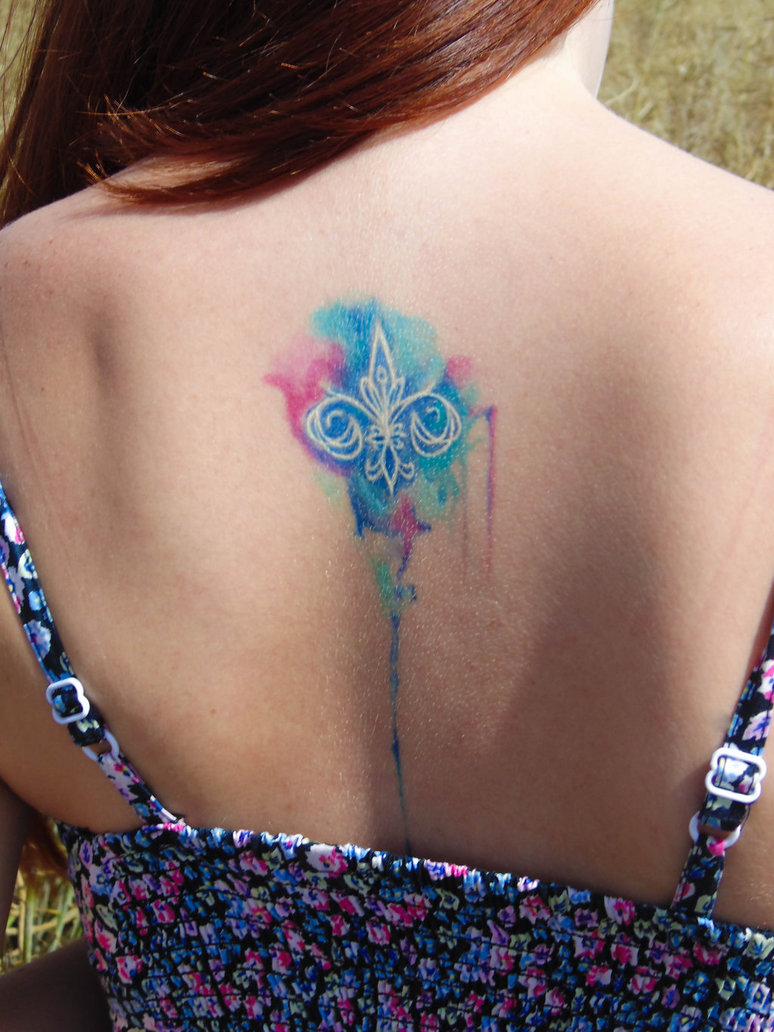 774x1032 Watercolor Fleur De Lis Tattoo On Upperback By Zsoofi95 - Fleur De Lis Watercolor