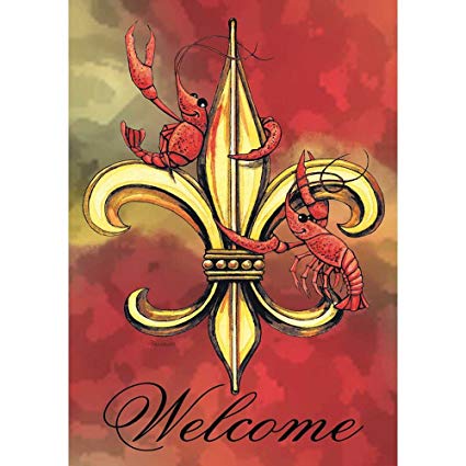 425x425 Welcome Crawfish Fleur De Lis On Watercolor Red 18 X - Fleur De Lis Watercolor