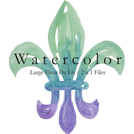 570x570 Fleur De Lis Green Blue Purple Watercolor Digital Art. Etsy - Fleur De Lis Watercolor