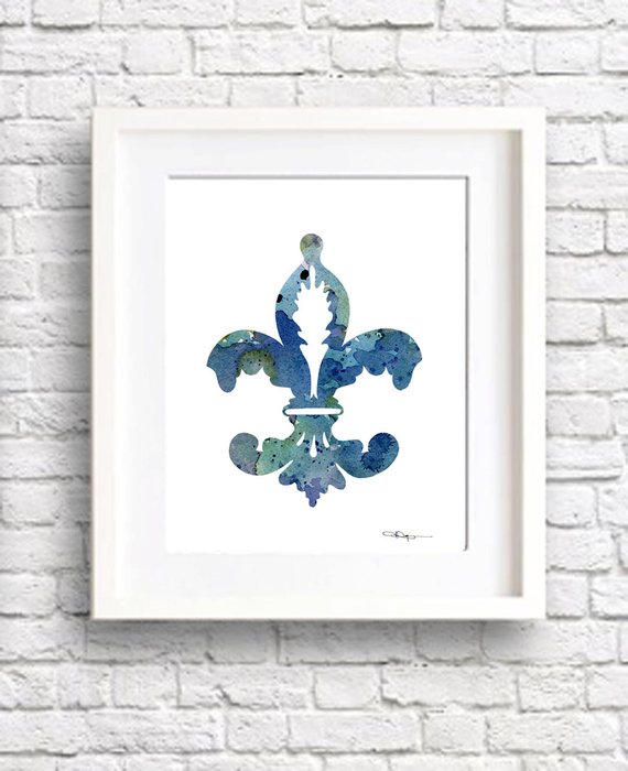 570x700 Fleur De Lis Art Print Abstract Watercolor Painting Wall Etsy - Fleur De Lis Watercolor