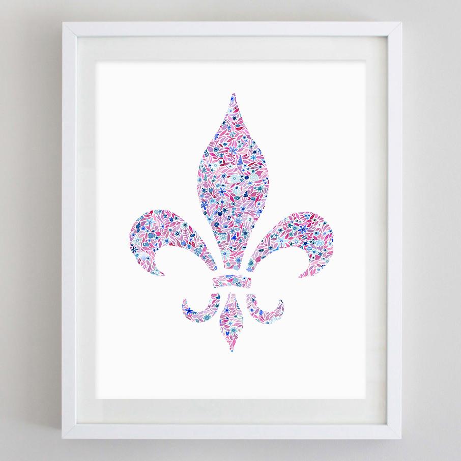 906x906 Fleur De Lis Floral Watercolor Art Print - Fleur De Lis Watercolor