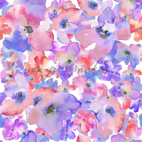 600x600 Modern Watercolor Floral Background Pattern. Red And Blue Flower - Floral Watercolor