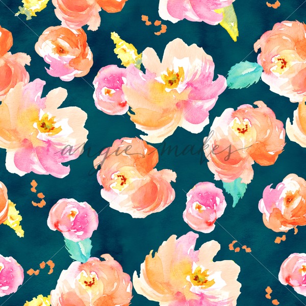 600x600 Navy Blue Flower Pattern. Painted Watercolor Floral Pattern - Floral Watercolor